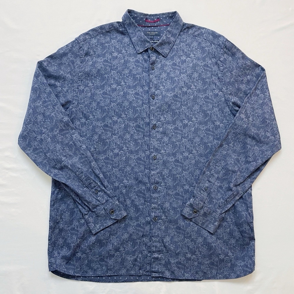 Ted Baker Marais Floral Print Shirt Mens 7 US 3XL Long Sleeve Lightweight Cotton